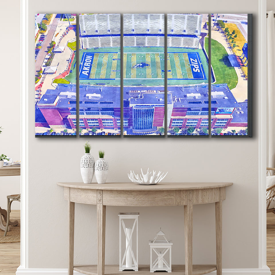 InfoCision Stadium, Summa Field WaterColor 5 Panels B Mixed Canvas Prints, Extra Large, Akron Ohio Watercolor