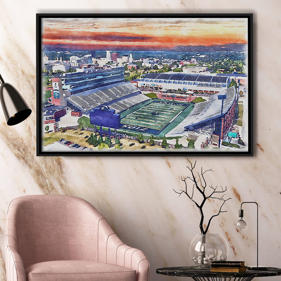 InfoCision Stadium – Summa Field WaterColor Framed Canvas Prints, Akron Ohio Watercolor, Stadium Art Gifts, Floating Frame