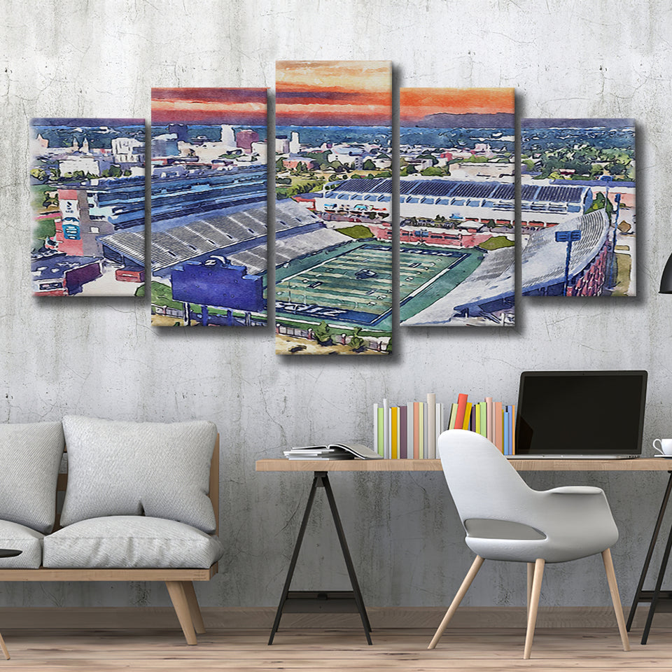 InfoCision Stadium – Summa Field WaterColor 5 Panels Mix Canvas Prints, Akron Ohio Watercolor, Large Stadium Canvas