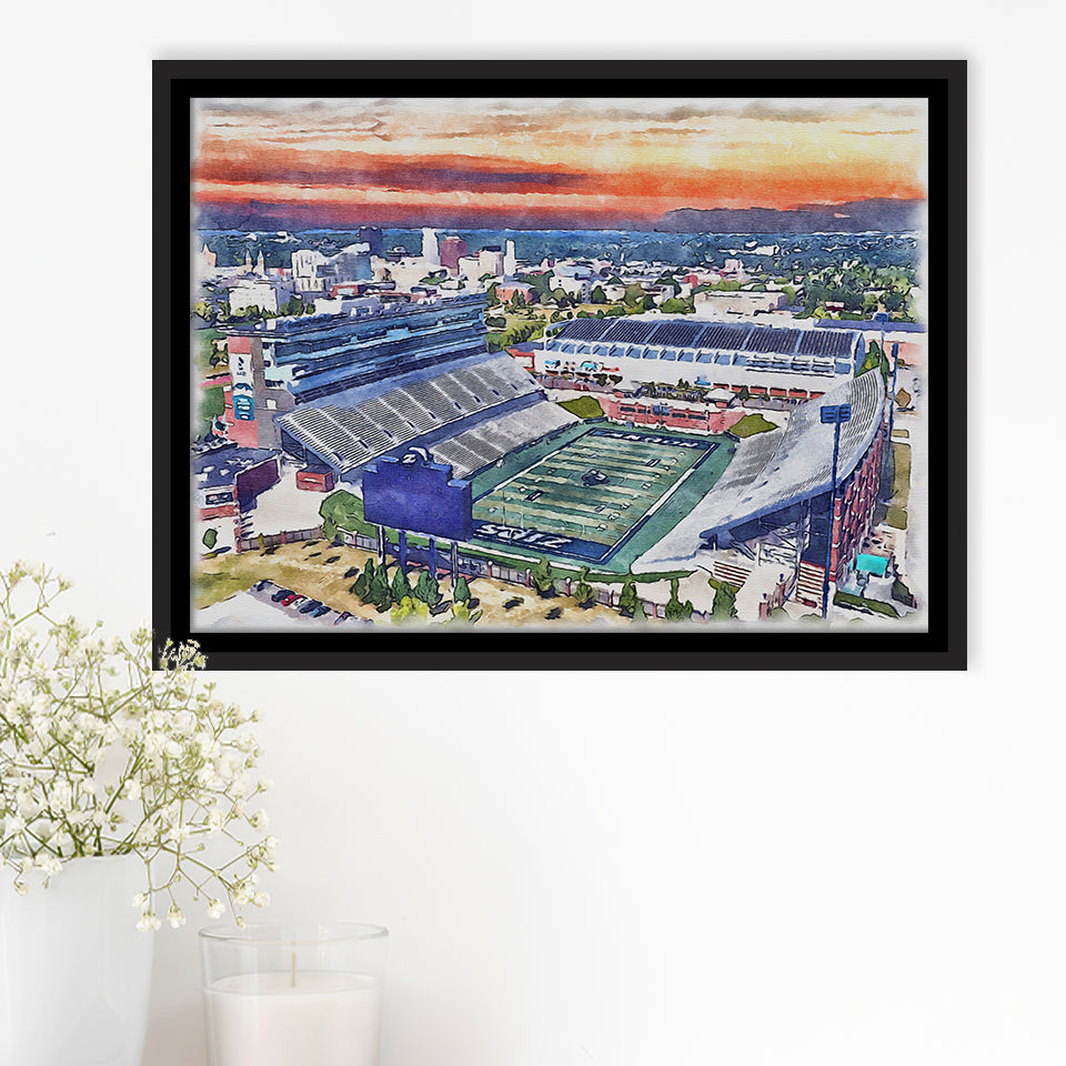 InfoCision Stadium – Summa Field WaterColor Framed Canvas Prints, Akron Ohio Watercolor, Stadium Art Gifts, Floating Frame
