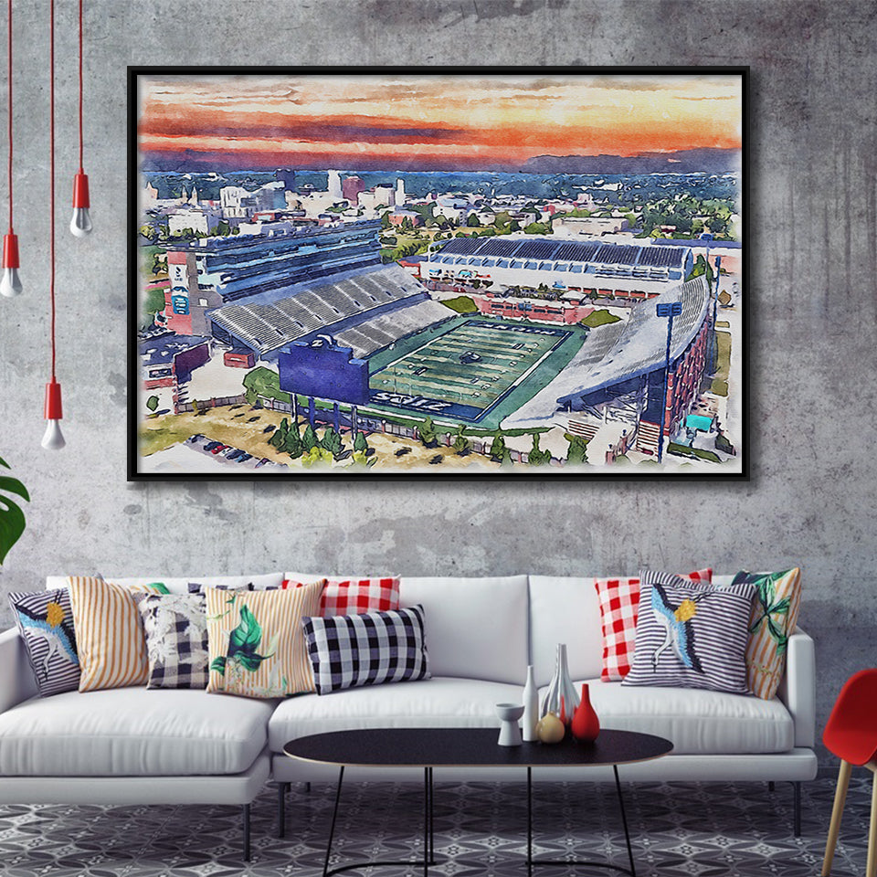 InfoCision Stadium – Summa Field WaterColor Framed Canvas Prints, Akron Ohio Watercolor, Stadium Art Gifts, Floating Frame