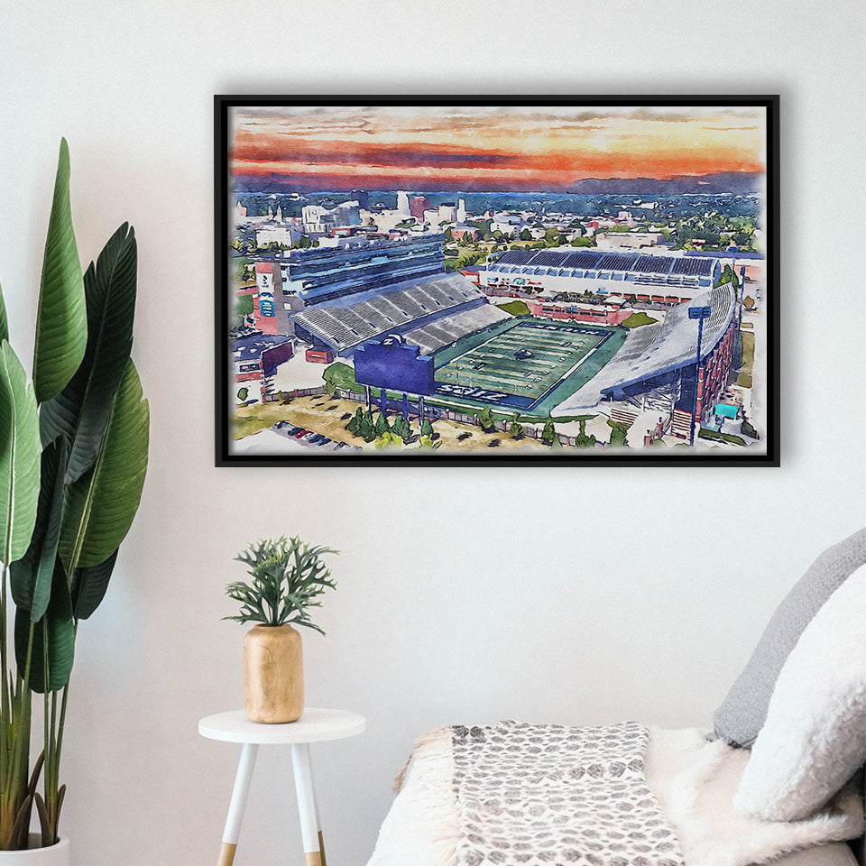 InfoCision Stadium – Summa Field WaterColor Framed Canvas Prints, Akron Ohio Watercolor, Stadium Art Gifts, Floating Frame