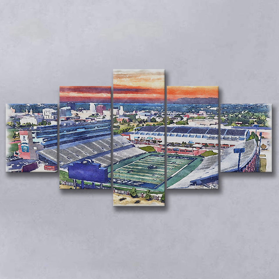 InfoCision Stadium – Summa Field WaterColor 5 Panels Mix Canvas Prints, Akron Ohio Watercolor, Large Stadium Canvas