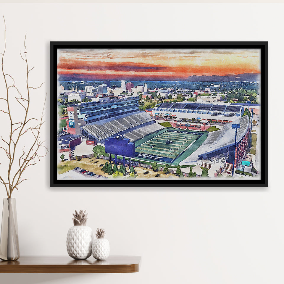 InfoCision Stadium – Summa Field WaterColor Framed Canvas Prints, Akron Ohio Watercolor, Stadium Art Gifts, Floating Frame