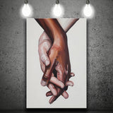 Interracial Art Love Print, Black And White Biracial Couple Holding Hands, Oil Painting, Canvas Print Wall Art, Wall Decor