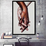 Interracial Art Love Print, Black And White Biracial Couple Holding Hands, Oil Painting, Framed Art Print, Fine Art Wall Decor