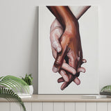 Interracial Art Love Print, Black And White Biracial Couple Holding Hands, Oil Painting, Canvas Print Wall Art, Wall Decor