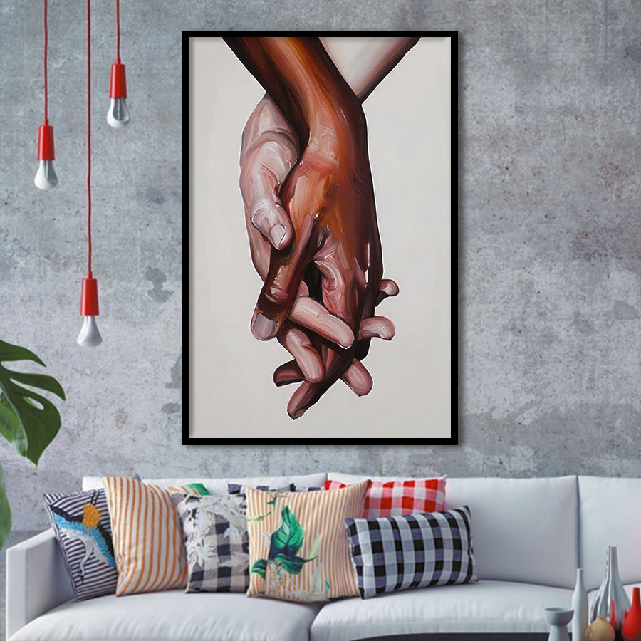 Interracial Art Love Print, Black And White Biracial Couple Holding Hands, Oil Painting, Framed Art Print, Fine Art Wall Decor