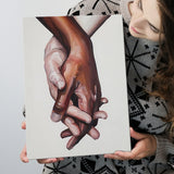 Interracial Art Love Print, Black And White Biracial Couple Holding Hands, Oil Painting, Canvas Print Wall Art, Wall Decor