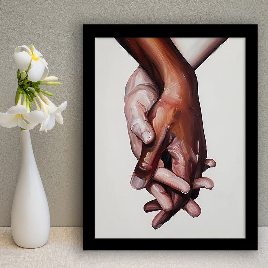Interracial Art Love Print, Black And White Biracial Couple Holding Hands, Oil Painting, Framed Art Print, Fine Art Wall Decor