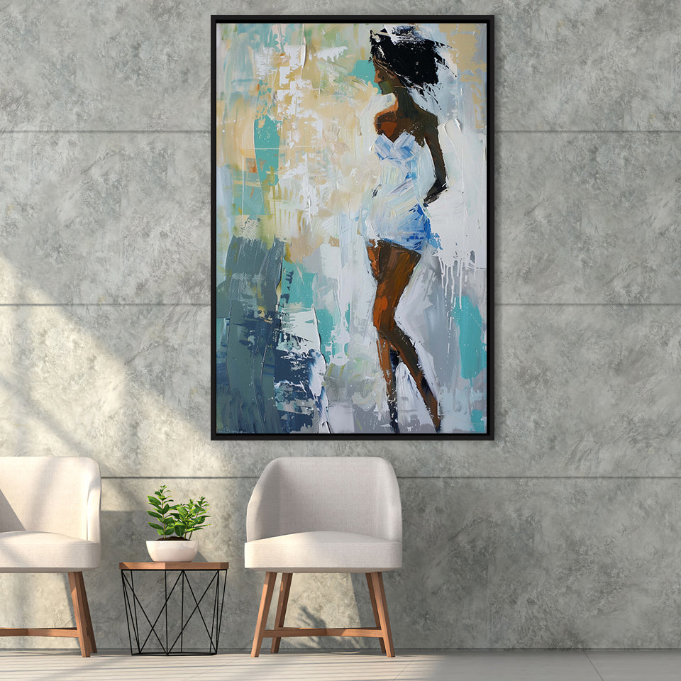 Introspective Abstract Art Of Dreams, Textured Palette For Reflective Spaces, Framed Canvas Print, Floating Frame