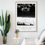 Joe Louis Arena Detroit Red Wings, Stadium Wall Art For Ice Hockey Lovers, B&W, Floating Framed Canvas Print