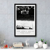 Joe Louis Arena Detroit Red Wings, Stadium Wall Art For Ice Hockey Lovers, B&W, Floating Framed Canvas Print
