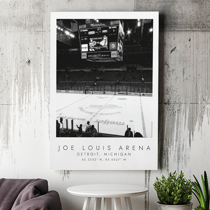 Joe Louis Arena Detroit Red Wings, Stadium Print For Ice Hockey Lovers, Black And White, Canvas Print Wall Art