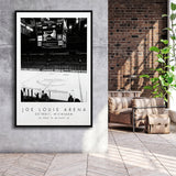 Joe Louis Arena Detroit Red Wings, Stadium Wall Art For Ice Hockey Lovers, B&W, Floating Framed Canvas Print