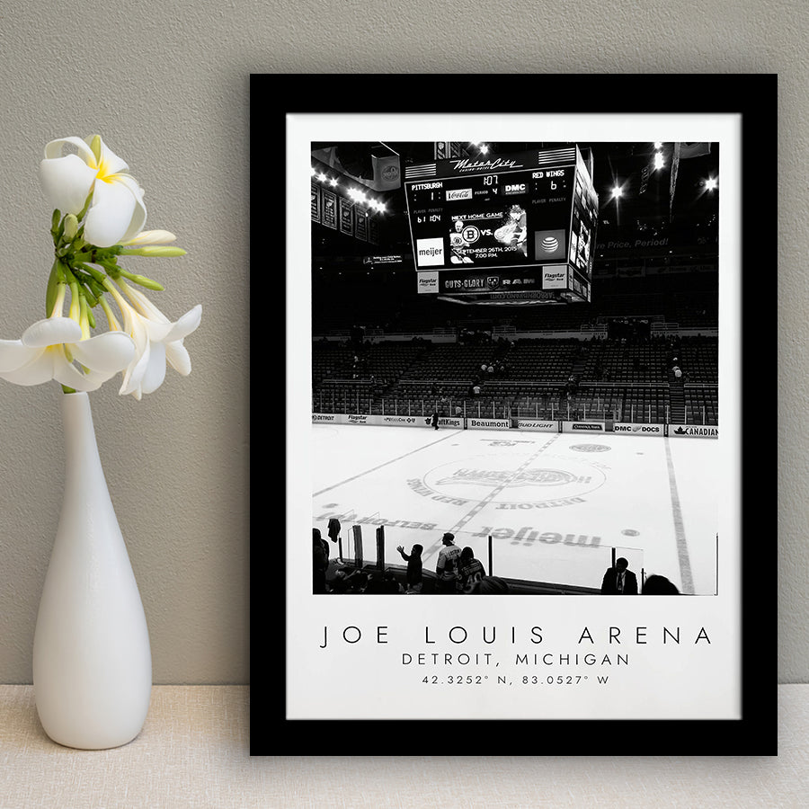 Joe Louis Arena Detroit Red Wings, Stadium Print For Ice Hockey Lovers, Black And White, Framed Art Print Wall Decor
