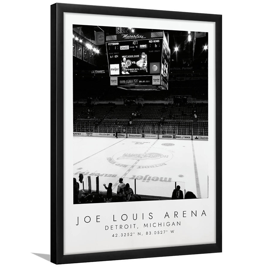 Joe Louis Arena Detroit Red Wings, Stadium Print For Ice Hockey Lovers, Black And White, Framed Art Print Wall Decor
