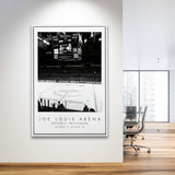 Joe Louis Arena Detroit Red Wings, Stadium Wall Art For Ice Hockey Lovers, B&W, Floating Framed Canvas Print