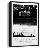 Joe Louis Arena Detroit Red Wings, Stadium Wall Art For Ice Hockey Lovers, B&W, Floating Framed Canvas Print