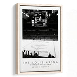 Joe Louis Arena Detroit Red Wings, Stadium Wall Art For Ice Hockey Lovers, B&W, Floating Framed Canvas Print