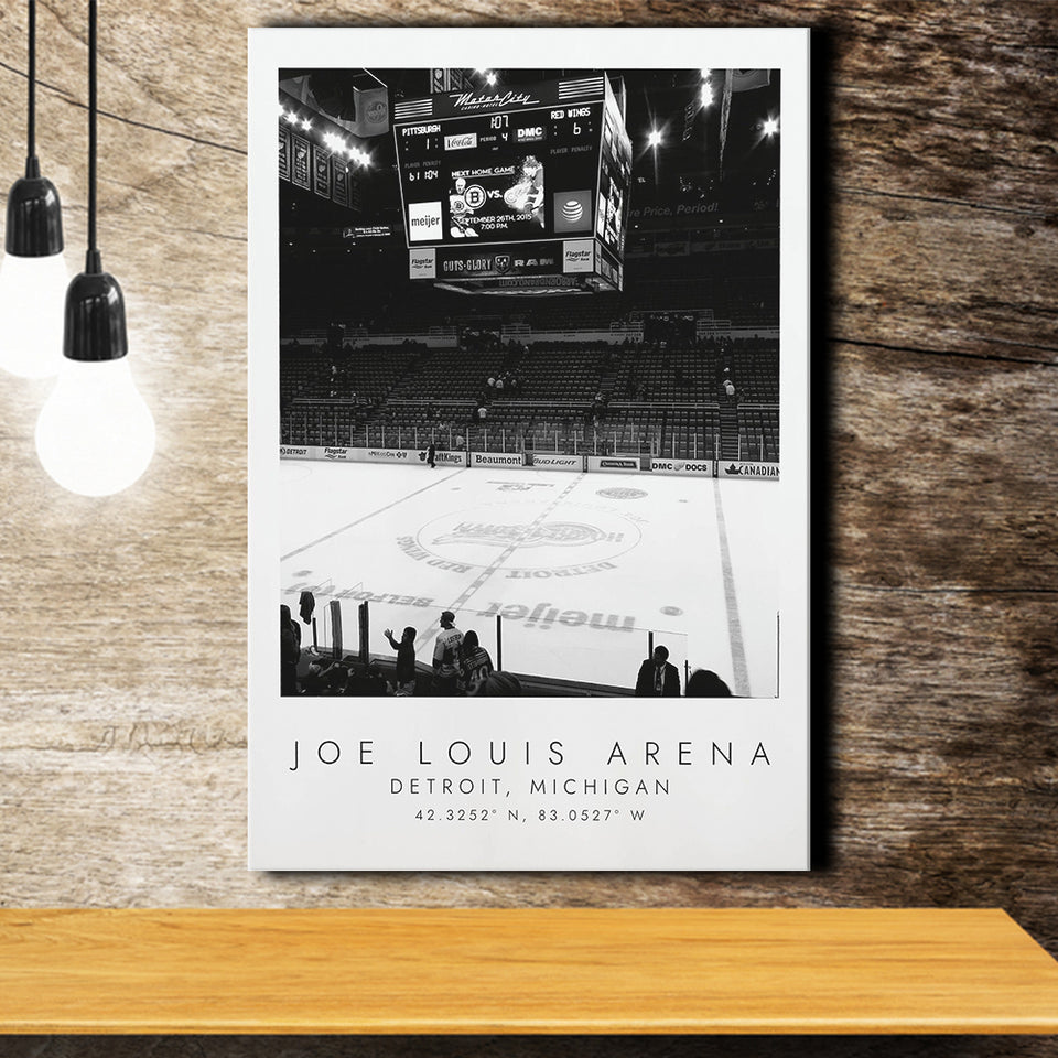 Joe Louis Arena Detroit Red Wings, Stadium Print For Ice Hockey Lovers, Black And White, Canvas Print Wall Art