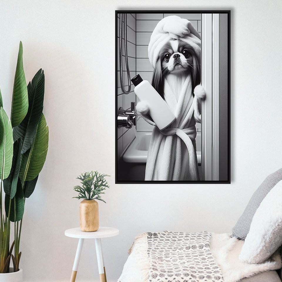 Japanese Chin Framed Canvas Prints Wall Art, Bathroom Framed Art Print, Japanese Chin Photo