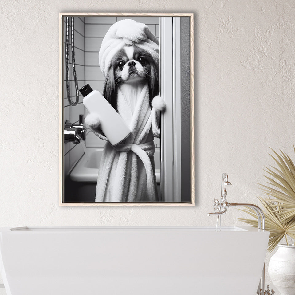 Japanese Chin Framed Canvas Prints Wall Art, Bathroom Framed Art Print, Japanese Chin Photo