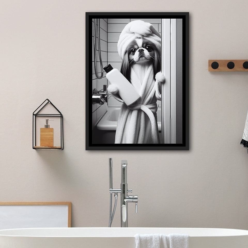 Japanese Chin Framed Canvas Prints Wall Art, Bathroom Framed Art Print, Japanese Chin Photo