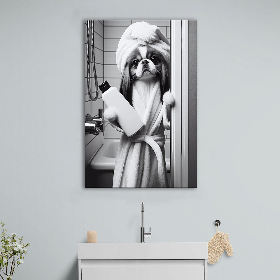 Japanese Chin Canvas Prints Wall Art, Bathroom Art Print, Japanese Chin Photo