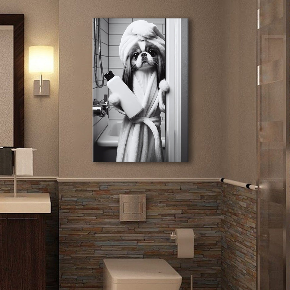 Japanese Chin Canvas Prints Wall Art, Bathroom Art Print, Japanese Chin Photo