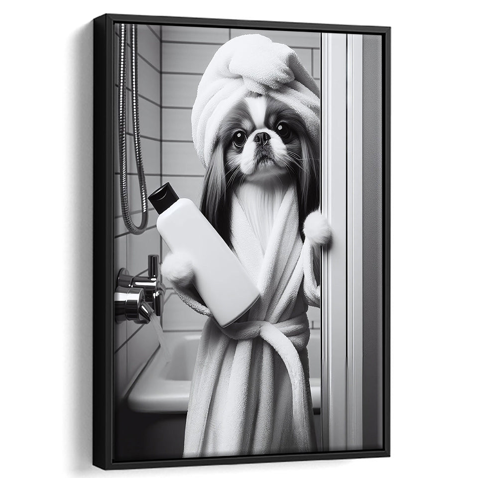 Japanese Chin Framed Canvas Prints Wall Art, Bathroom Framed Art Print, Japanese Chin Photo