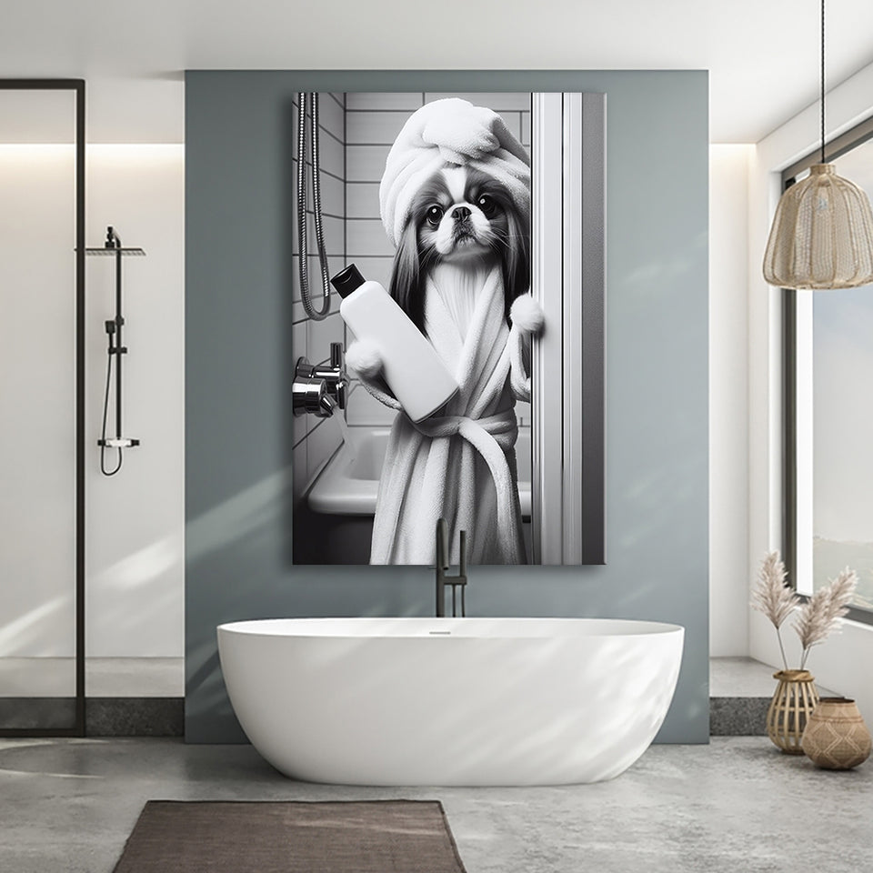 Japanese Chin Canvas Prints Wall Art, Bathroom Art Print, Japanese Chin Photo