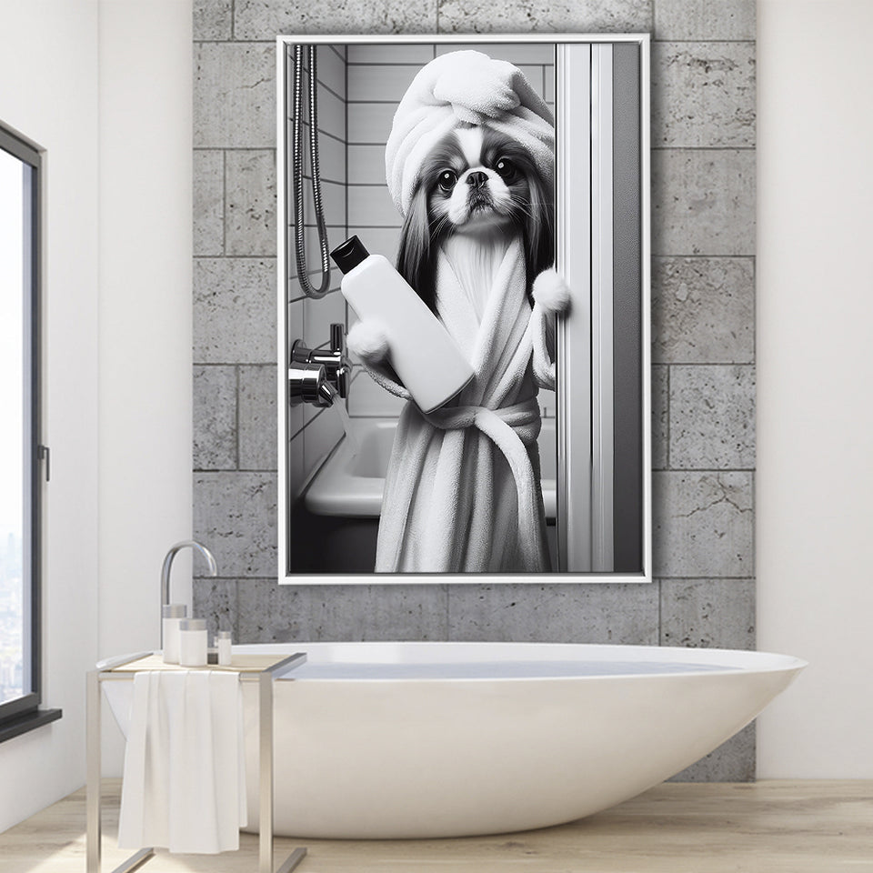 Japanese Chin Framed Canvas Prints Wall Art, Bathroom Framed Art Print, Japanese Chin Photo