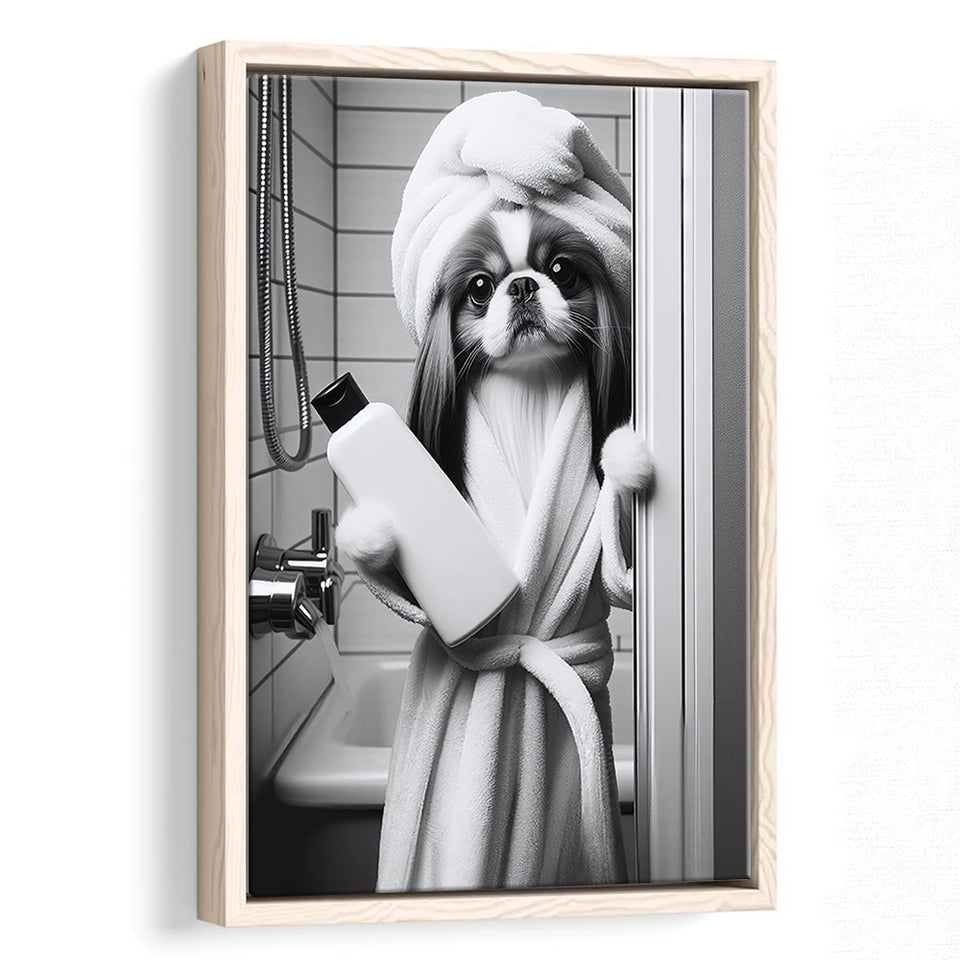 Japanese Chin Framed Canvas Prints Wall Art, Bathroom Framed Art Print, Japanese Chin Photo