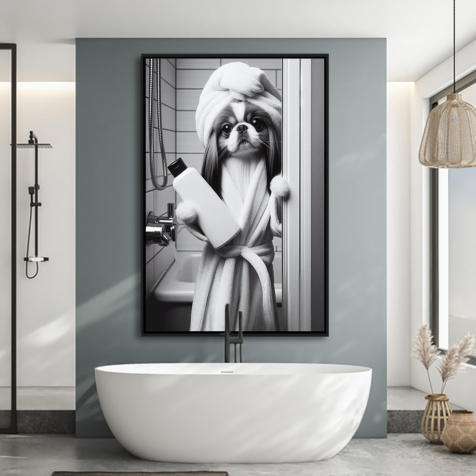 Japanese Chin Framed Canvas Prints Wall Art, Bathroom Framed Art Print, Japanese Chin Photo