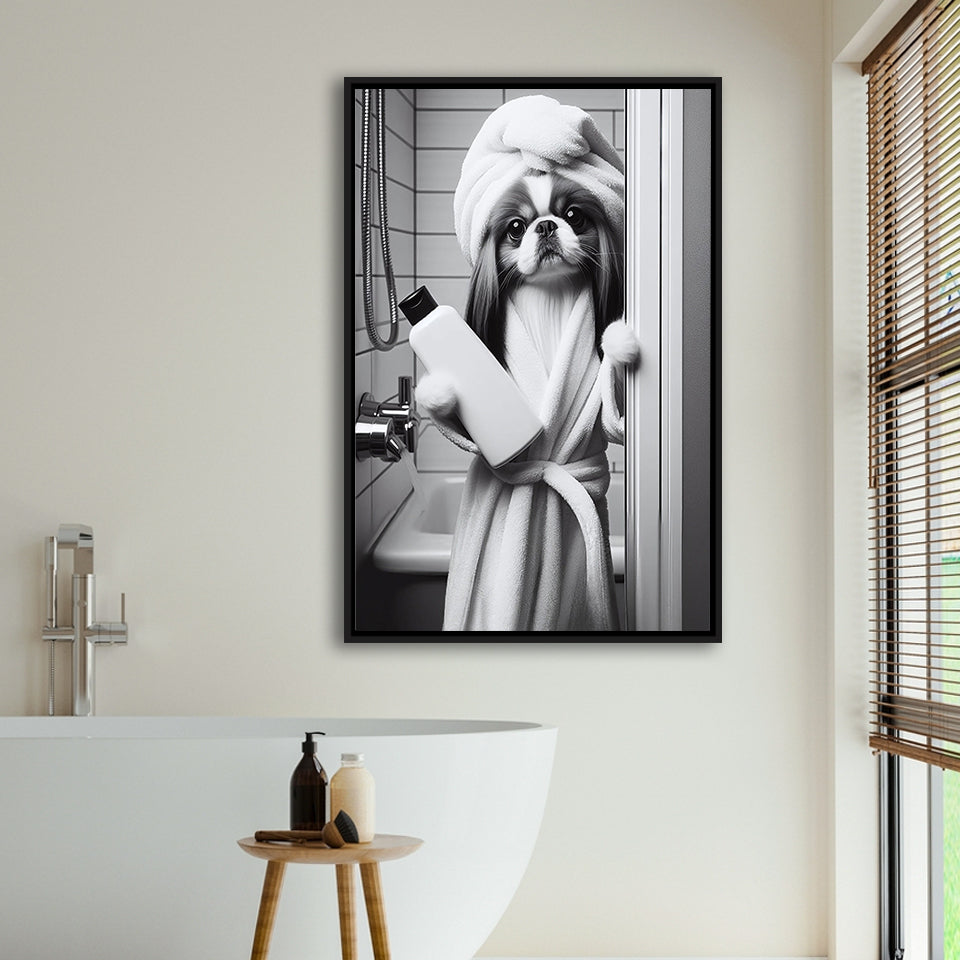 Japanese Chin Framed Canvas Prints Wall Art, Bathroom Framed Art Print, Japanese Chin Photo
