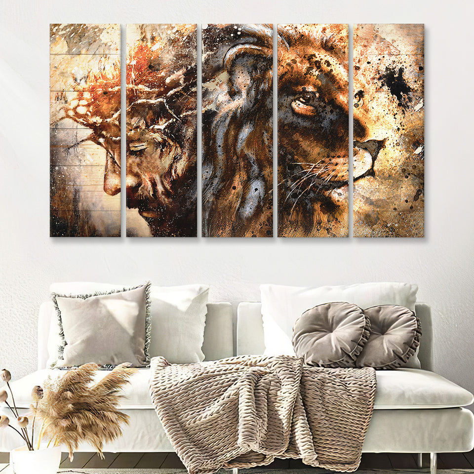 Jesus And Lion 5 Piece B Multi Panels Canvas Prints Wall Art - Painting Canvas,Wall Decor