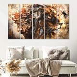 Jesus And Lion 5 Piece B Multi Panels Canvas Prints Wall Art - Painting Canvas,Wall Decor