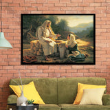 Jesus Talking To A Samaritan Woman At The Well Christian, Framed Art Print Wall Decor, Framed Picture