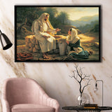 Jesus Talking To A Samaritan Woman At The Well Christian, Framed Canvas Print Wall Art Decor,Floating Frame