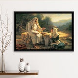 Jesus Talking To A Samaritan Woman At The Well Christian, Framed Canvas Print Wall Art Decor,Floating Frame