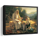 Jesus Talking To A Samaritan Woman At The Well Christian, Framed Canvas Print Wall Art Decor,Floating Frame