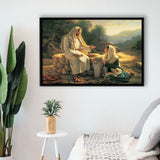 Jesus Talking To A Samaritan Woman At The Well Christian, Framed Canvas Print Wall Art Decor,Floating Frame