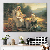 Jesus Talking to a Samaritan Woman at the Well Christian, Canvas Print Wall Art Decor, Landscape Art Print