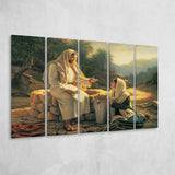 Jesus Talking To A Samaritan Woman At The Well Christian, Extra Large Multi 5 Panel Canvas Print Wall Art Decor