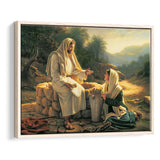 Jesus Talking To A Samaritan Woman At The Well Christian, Framed Canvas Print Wall Art Decor,Floating Frame