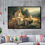 Jesus Talking To A Samaritan Woman At The Well Christian, Framed Art Print Wall Decor, Framed Picture
