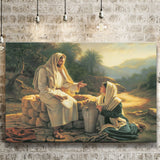 Jesus Talking to a Samaritan Woman at the Well Christian, Canvas Print Wall Art Decor, Landscape Art Print