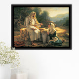 Jesus Talking To A Samaritan Woman At The Well Christian, Framed Canvas Print Wall Art Decor,Floating Frame