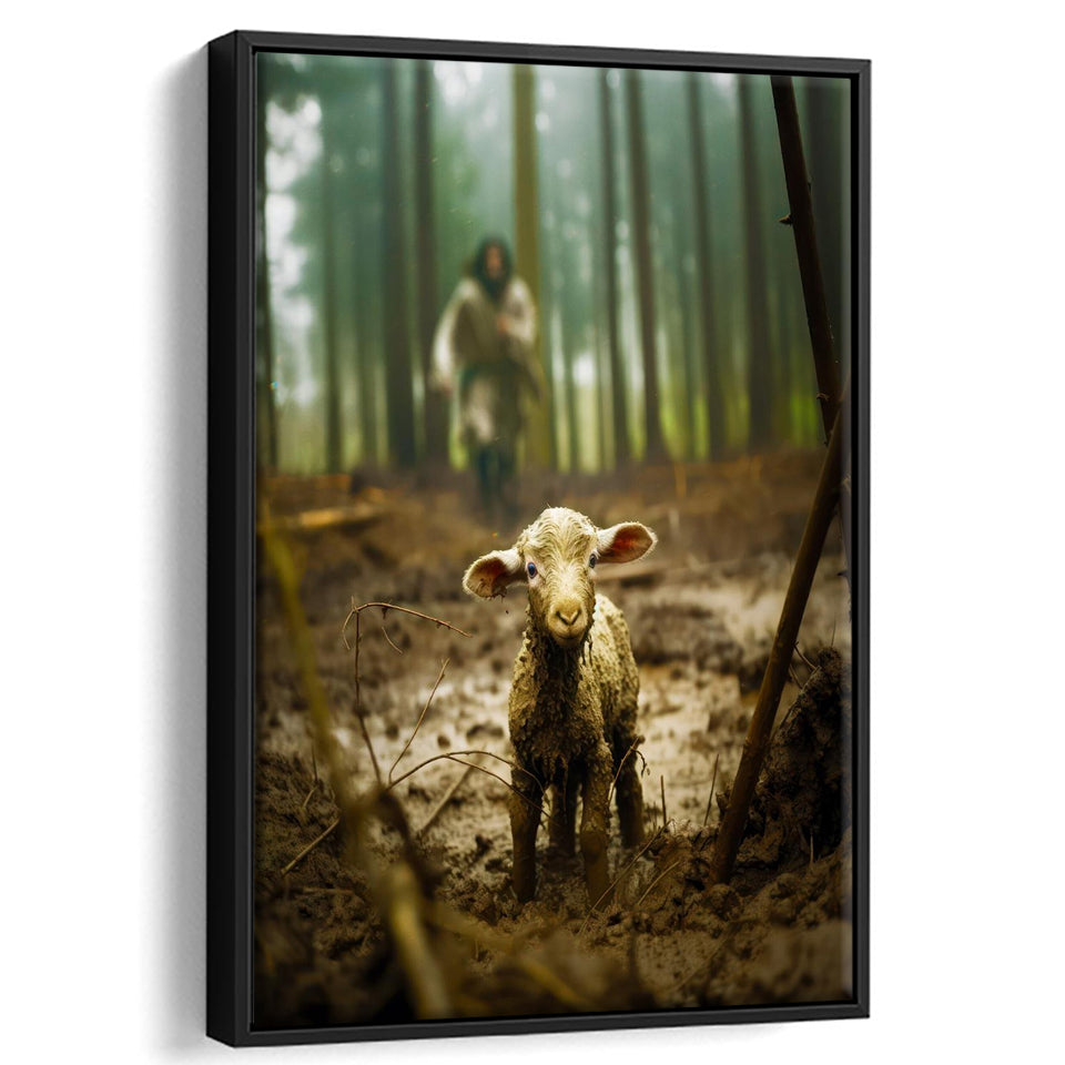 Jesus And Lost Lamb Canvas Art Christian Home Decor,Framed Canvas Prints Wall Art Decor, Floating Frame